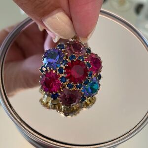 Vtg large round multi colored rhinestone pendant